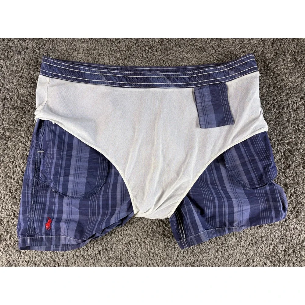 Polo Ralph Lauren Mens Blue Plaid Swim Trunks XL Drawstring Mesh Lined Shorts